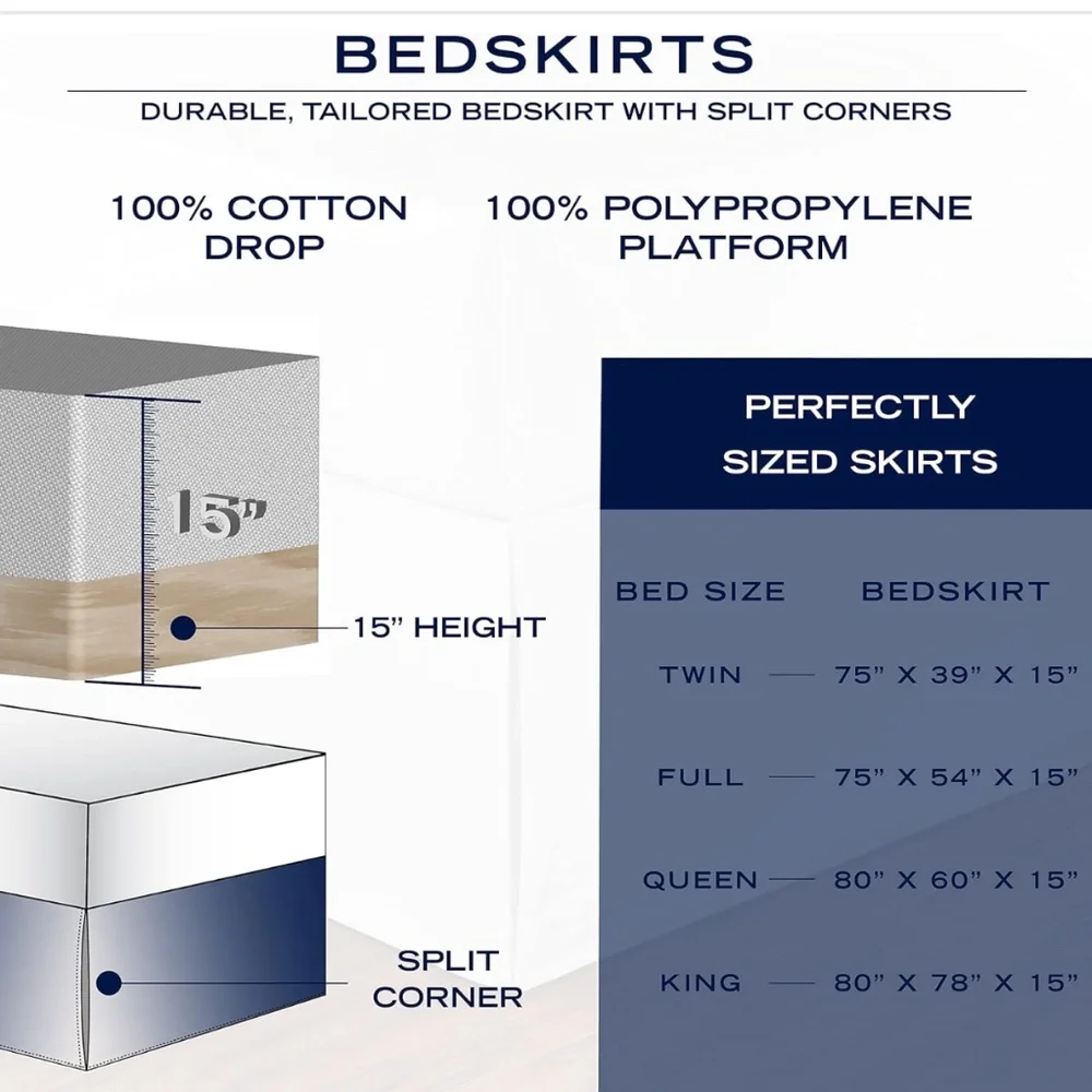 Nautica Solid Tailored Split Corner Bedskirt, Queen - Navy